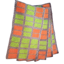 Load image into Gallery viewer, Handcrafted Set of 4 Crocheted Windowpane Placemats in Tan, Green, and Orange - Perfect for Boho Decor