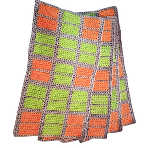 Handcrafted Set of 4 Crocheted Windowpane Placemats in Tan, Green, and Orange - Perfect for Boho Decor