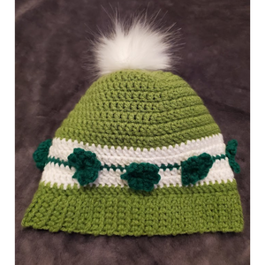 Green Shamrocks Wild Hair Topped Cozy March Saint Patrick Lucky Hat For Teen Or Adult