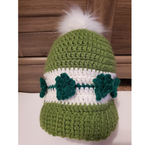 Green Shamrocks Wild Hair Topped Cozy March Saint Patrick Lucky Hat For Teen Or Adult