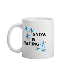 Load image into Gallery viewer, Snow Is Falling, Books Are Calling 11 oz  Winter White Glossy Mug Ready To Go