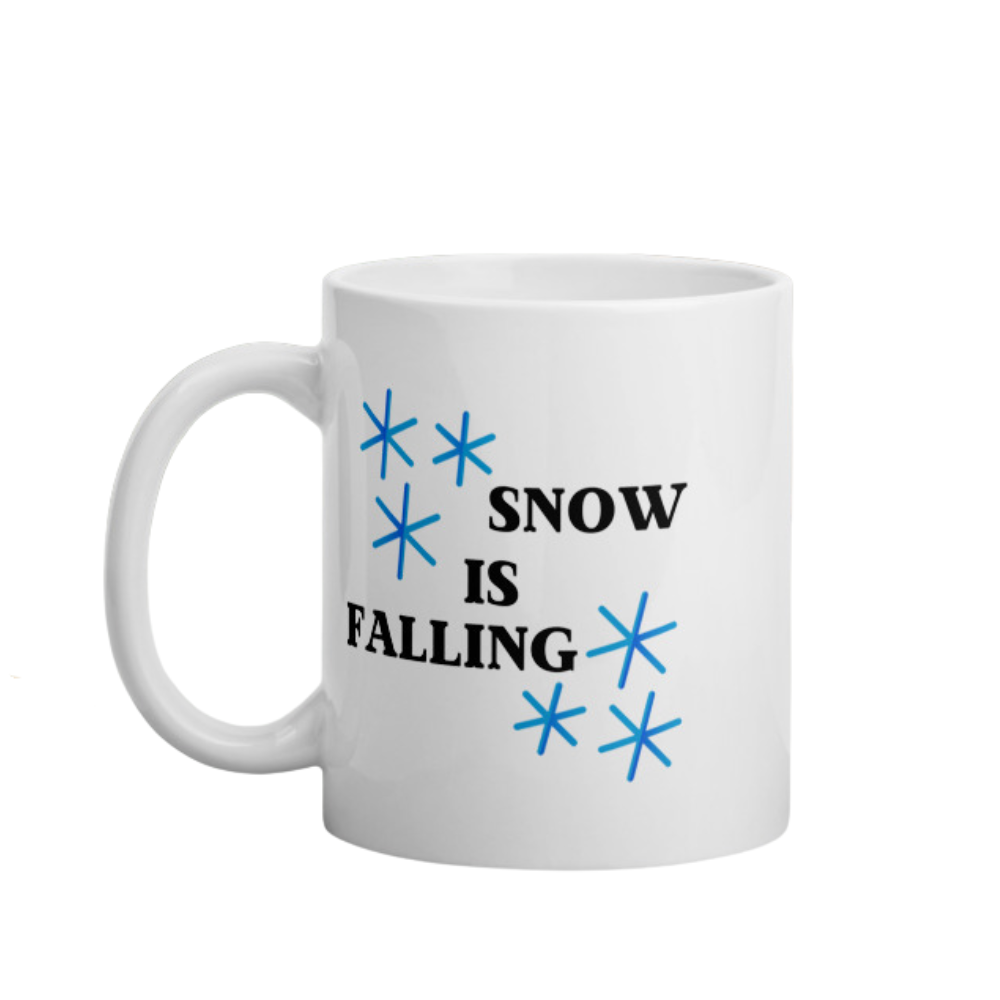 Snow Is Falling, Books Are Calling 11 oz  Winter White Glossy Mug Ready To Go