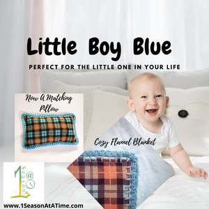 "Little Boy Blue" Handcrafted Blue Plaid Baby Blanket with Lattice Crocheted Edging