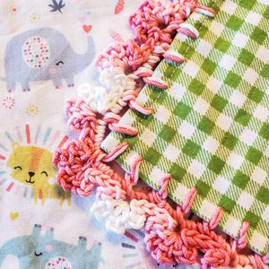 Little Zoo Baby Blanket Hand Crafted By Me With a Dainty Picot Crocheted Edge Great For Spring and Summer