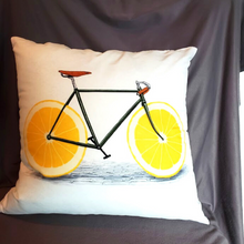 Load image into Gallery viewer, New Bright Bold Play On Yellow Citrus. Bike Hidden Zipper Pillow Cover Size 18x18in