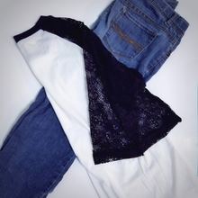 Load image into Gallery viewer, Casual Lace Sleeve Raglan tops. Light and Smooth . Perfect In The Spring and Fall