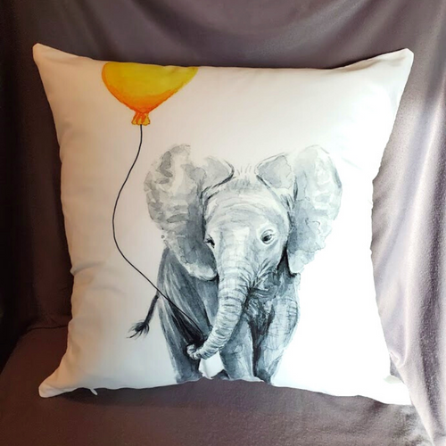 New Bold Yellow And Gray Elephant. Hidden Zipper Pillow Cover Size 18x18in.