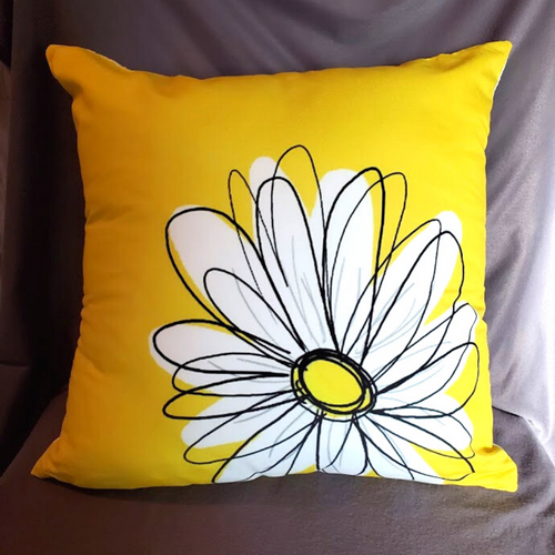 New Bright Bold Yellow With A Daisy. Hidden Zipper Pillow Cover Size 18x18in.