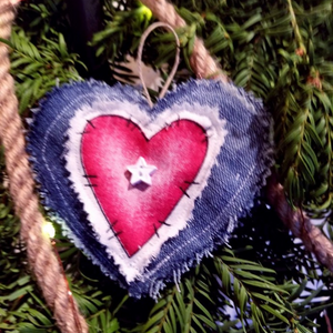 A Little Country Christmas Denim Patchwork Ornaments