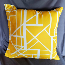 Load image into Gallery viewer, Bold Yellow With Abstract White Lines 18x18 zippered Pillow Cover