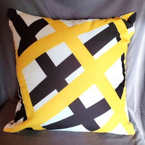 New Bold Yellow, Black, And White Abstract Hidden Zipper Pillow Cover Size 18x18in.